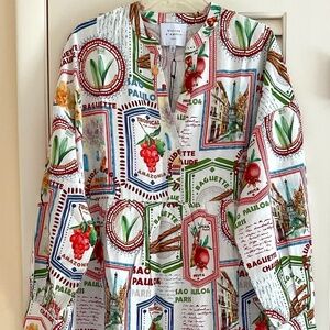NWT MAISON D'AMELIE Linen Blend Tile Print Long Sleeve Dress With Pockets US L